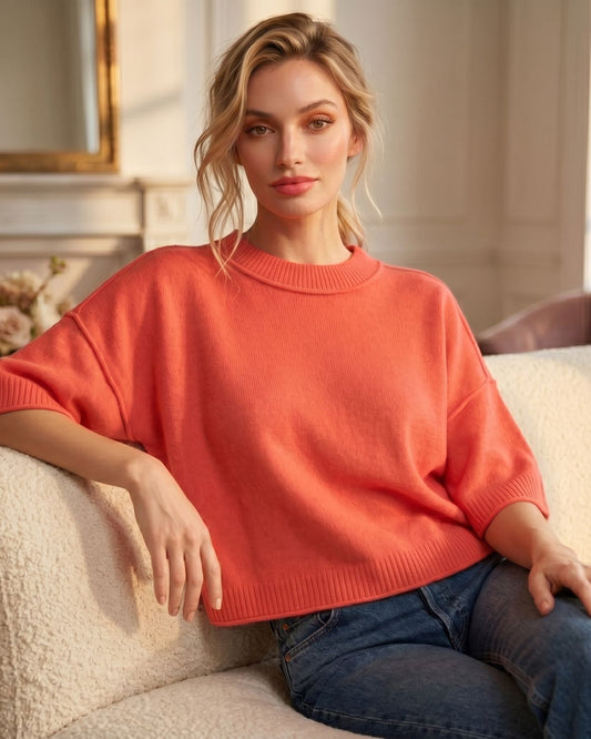 Coral Breeze Oversized Knit Top